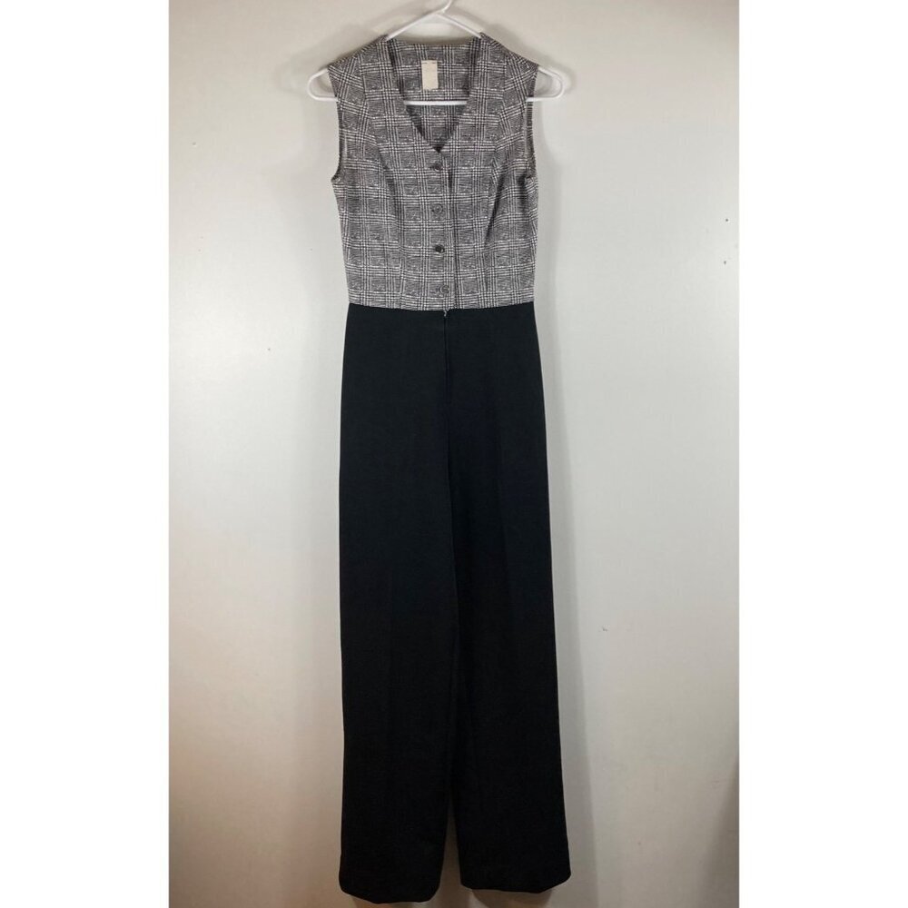 Womens Vintage Jumpsuit Black White Vneck Button Top Black Bottom 10